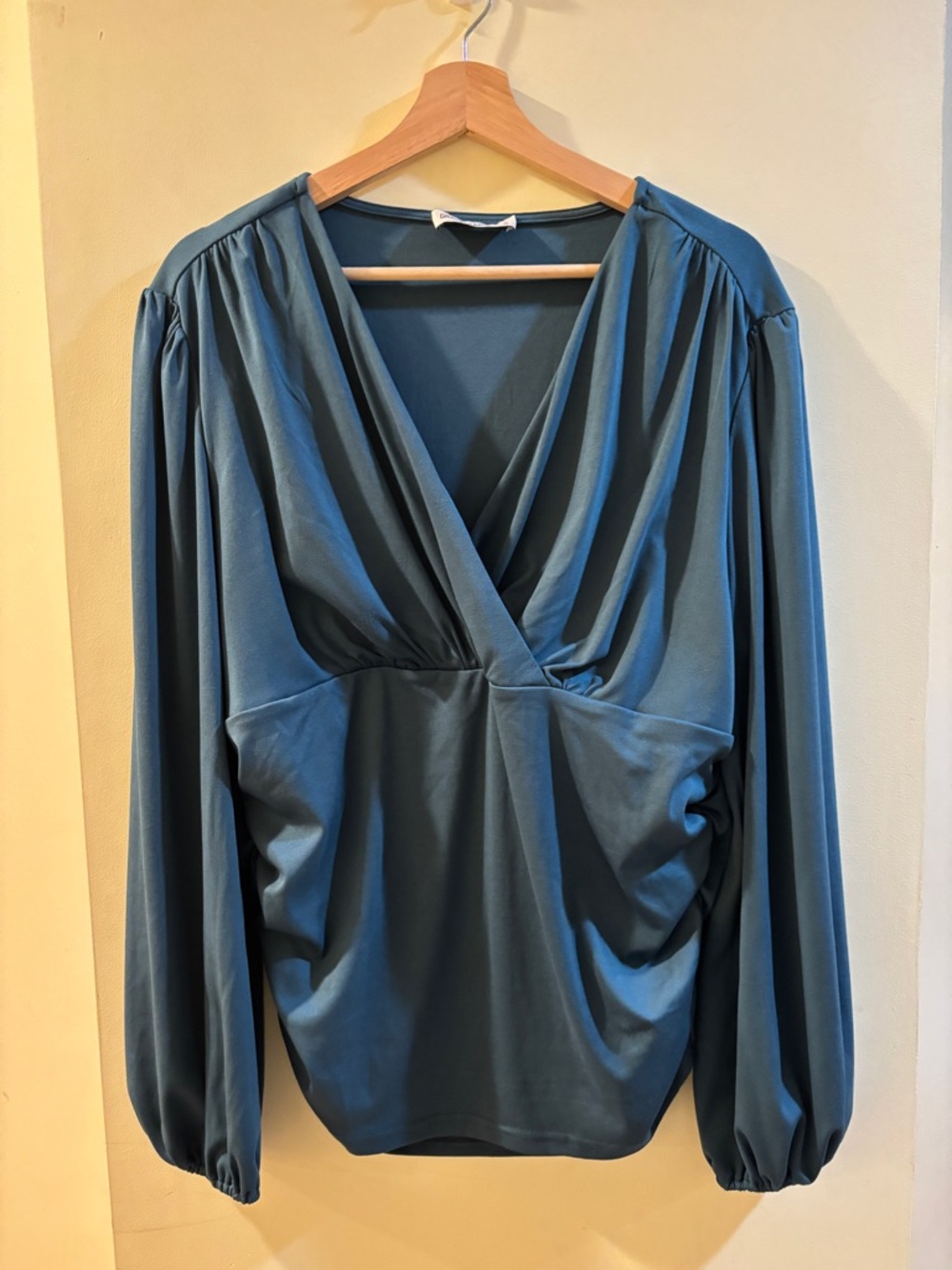 Grace Karin‎ Teal Draped Wrap-Front Long Sleeve Blouse